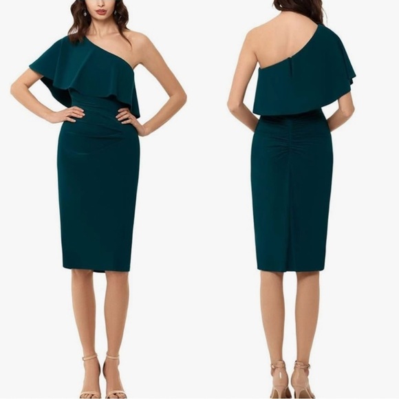 X by Xscape Ruffled Knee Length Sheath Dress - Picture 1 of 2